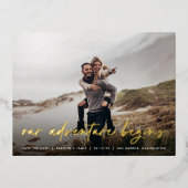 Ons avontuur begint | Volledige foto slaat de datu Folie Uitnodiging Briefkaart (Voorkant)