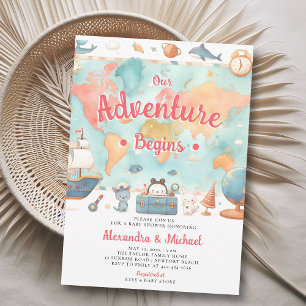 Ons avontuur begint Wereldkaart meisje Baby shower Kaart