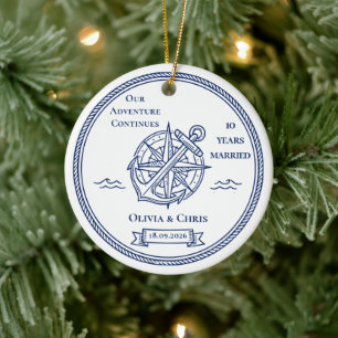 Ons Avontuur Gaat Door 10 Jaar Huwelijk Blauw Keramisch Ornament