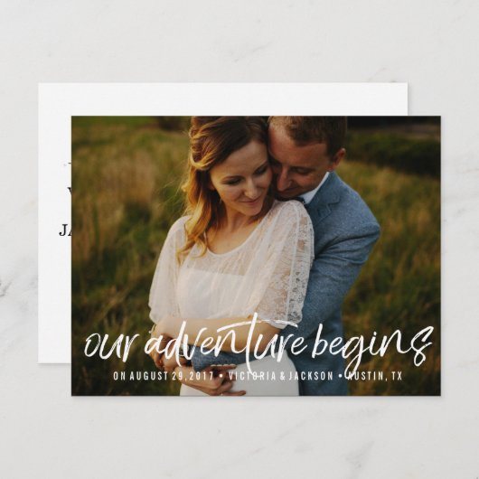 Ons avontuur Save the Date Foto WIT Aankondigingskaart (Voorkant / Achterkant)