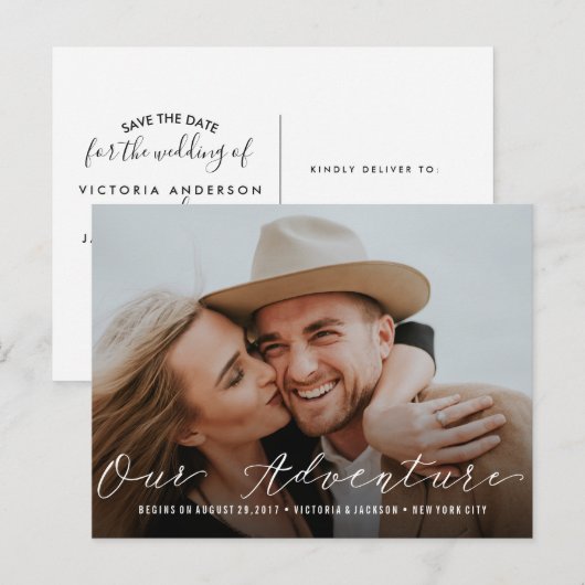 Ons avontuur | Trouwen Bewaar de datumfoto Aankondigingskaart (Voorkant / Achterkant)