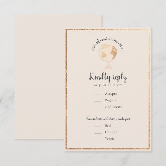 Ons avontuurlijke 'World Wereldbol Map Travel Them RSVP Kaartje (Voorkant / Achterkant)