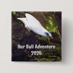 Ons Bali Avontuur 2026 Bali Myna Vogel Kunst Vierkante Button 5,1 Cm