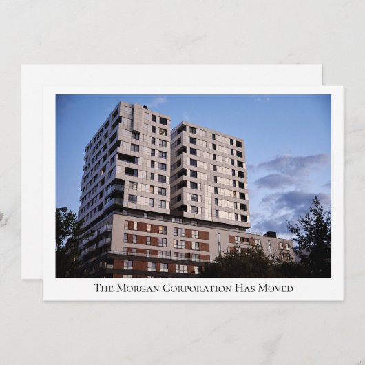 Ons bedrijf heeft aangepaste bouwfoto verplaatst aankondiging (Voorkant / Achterkant)