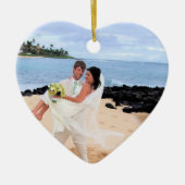 Ons bruiloft Roze Damask zwemt Foto Ornament (Voorkant)