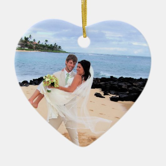 Ons bruiloft Roze Damask zwemt Foto Ornament (Voorkant)