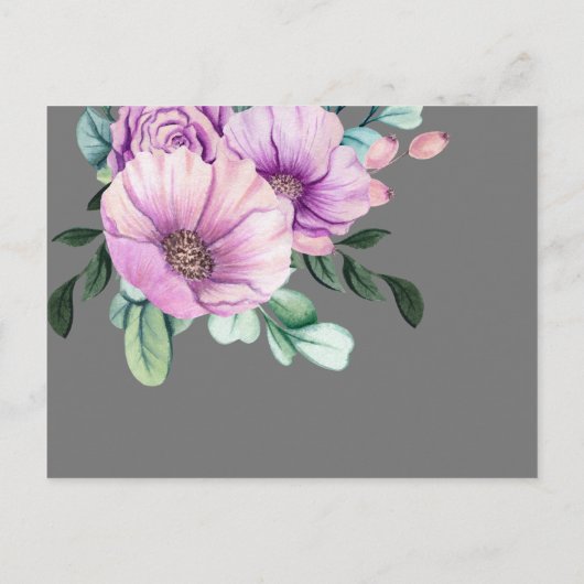 Ons Bruiloft RSVP Spaanse Bruiloft Paarse Bloemen Uitnodiging Briefkaart (Achterkant)