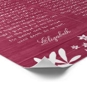 Ons bruiloft Vows Burgundy Floral Wood Jubileum Poster (Hoek)