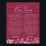 Ons bruiloft Vows Burgundy Floral Wood Jubileum Poster<br><div class="desc">Deze bruiloft heeft een keepasje met ivoren witte design met florale en bladeren op een superelegante moderne  woeste achtergrond. Ideaal voor cadeautjes voor nieuwigheden,  paren en verjaardagsfeestjes</div>