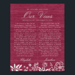 Ons bruiloft Vows Burgundy Floral Wood Jubileum Poster<br><div class="desc">Deze bruiloft heeft een keepasje met ivoren witte design met florale en bladeren op een superelegante moderne  woeste achtergrond. Ideaal voor cadeautjes voor nieuwigheden,  paren en verjaardagsfeestjes</div>