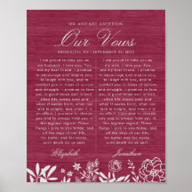 Ons bruiloft Vows Burgundy Floral Wood Jubileum