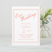 Ons bruiloft Wit Peach Modern Elegant Wedding Kaart (Staand voorkant)
