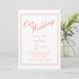 Ons bruiloft Wit Peach Modern Elegant Wedding Kaart