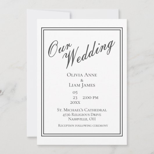 Ons bruiloft witte zwarte moderne huwelijk kaart (Voorkant)