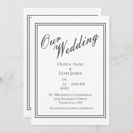 Ons bruiloft witte zwarte moderne huwelijk kaart (Voorkant / Achterkant)