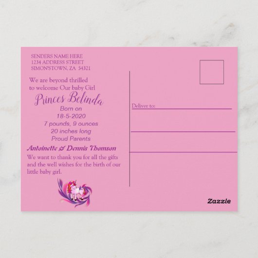 Ons Butterfly Baby Girl is aangekomen Briefkaart (Achterkant)