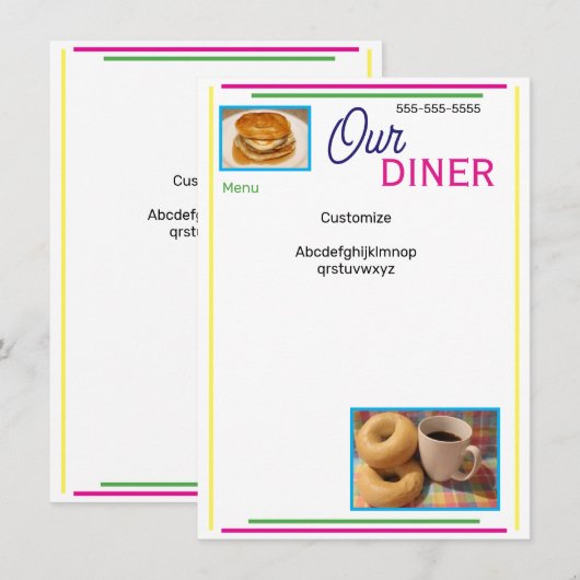 Ons diner aangepast menu (Voorkant / Achterkant)
