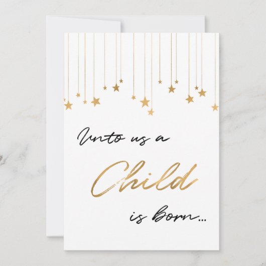 Ons Een kind wordt met handgeschreven Gold Kerstmi Feestdagenkaart (Voorkant)