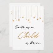 Ons Een kind wordt met handgeschreven Gold Kerstmi Feestdagenkaart (Voorkant / Achterkant)