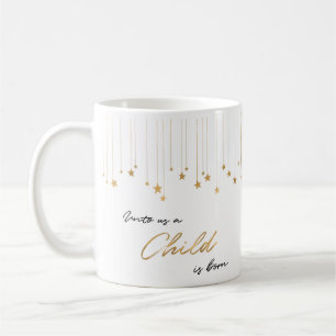 Ons Een kind wordt met handgeschreven Gold Kerstmi Koffiemok