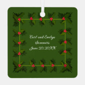 Ons eerste gehuwde kerstgroen Lijst Metalen Ornament (Achterkant)