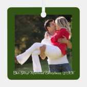 Ons eerste gehuwde kerstgroen Lijst Metalen Ornament (Voorkant)