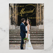 Ons eerste gehuwde kerstscript Foto Folie Holi