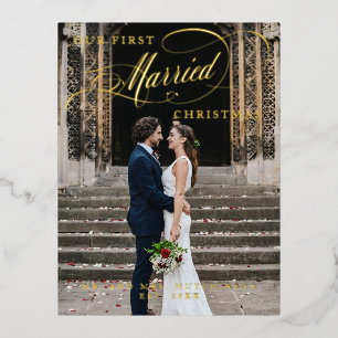 Ons eerste gehuwde kerstscript Foto Folie Holi Feestdagen Briefkaart