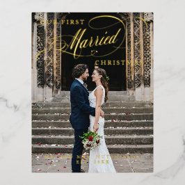 Ons eerste gehuwde kerstscript Foto Folie Holi Folie Feestdagen Briefkaart