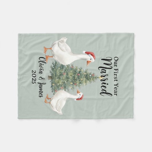 Ons eerste getrouwde jaar Eend Aangepast Kerstfees Fleece Deken (Voorkant (Horizontaal))
