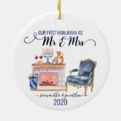Ons Eerste Hanukkah Getrouwd Mijnheer Mevrouw Thui Keramisch Ornament (Achterkant)