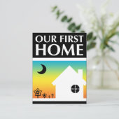 ons eerste huis (regenboogzonsondergang) briefkaart (Staand voorkant)