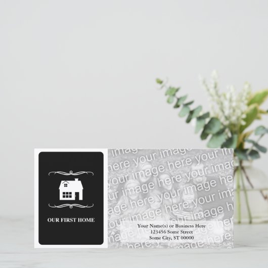 ons eerste huis ( zwart - wit mod ) aankondiging (Staand voorkant)