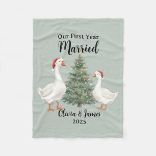 Ons Eerste Jaar Getrouwde Gans Kerstmis op Maat Fleece Deken