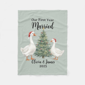 Ons Eerste Jaar Getrouwde Gans Kerstmis op Maat Fleece Deken