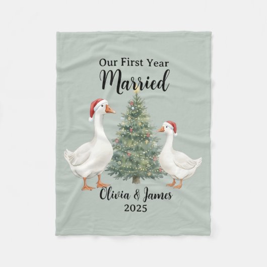 Ons Eerste Jaar Getrouwde Gans Kerstmis op Maat Fleece Deken (Voorkant)