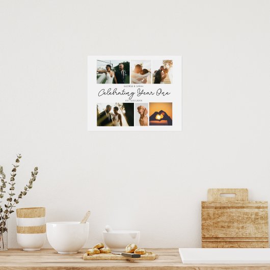 ons eerste jaar samen bruiloft Jubileum 6Foto Poster (Keuken)