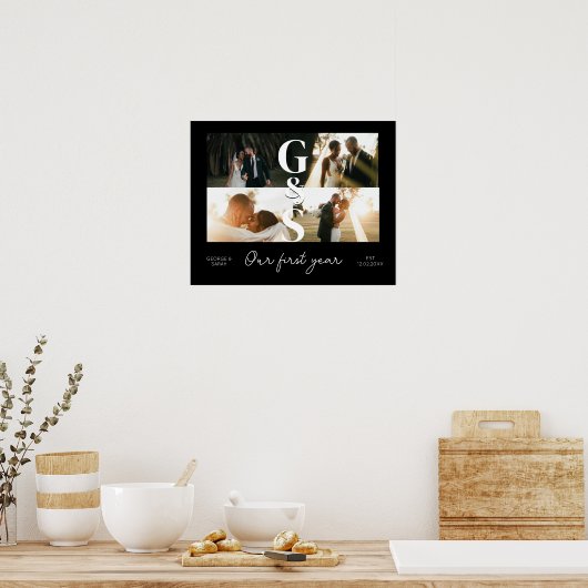 ons eerste jaar samen Trouwdagjubileum 5 foto's Poster (Keuken)