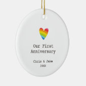 Ons eerste Jubileum persoonlijke homofoon Keramisch Ornament (Rechts)