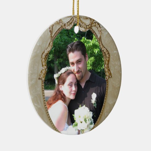 Ons eerste kerst nieuw getrouwd ornament met foto (Rechts)