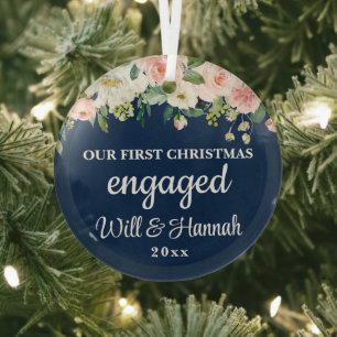 Ons eerste kerst verloofde gepersonaliseerde paar glas ornament