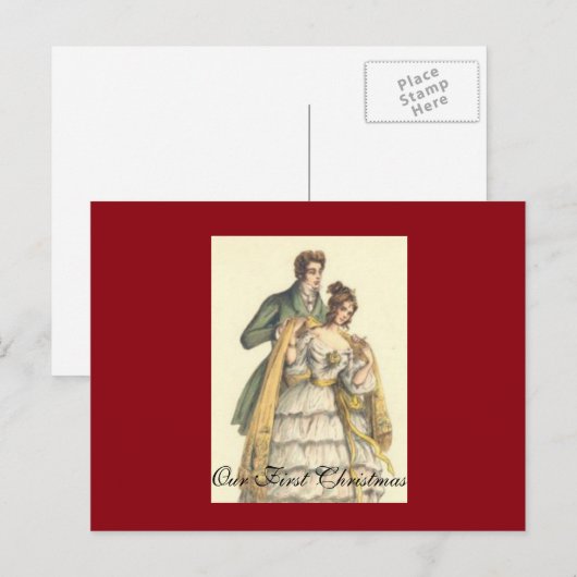 Ons eerste Kerst Victoriaans Paar Briefkaart (Voorkant / Achterkant)