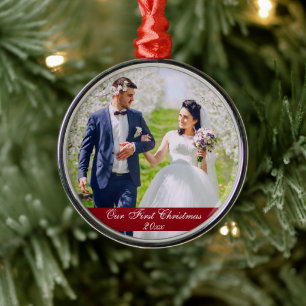 Ons eerste kerstbruiloft Premium-Ornament Metalen Ornament