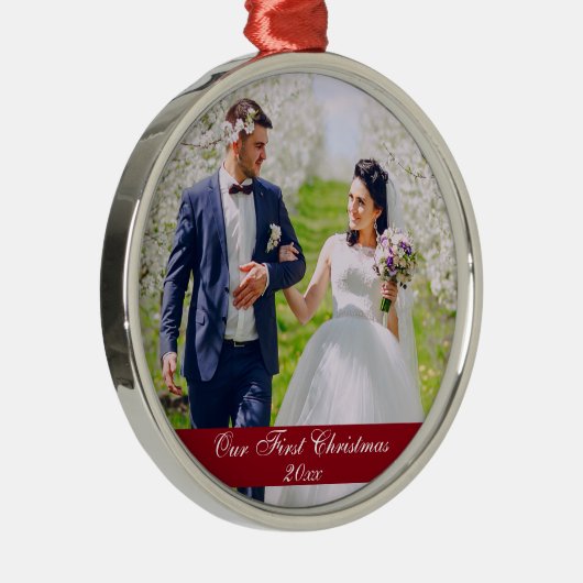 Ons eerste kerstbruiloft Premium-Ornament Metalen Ornament (Rechts)