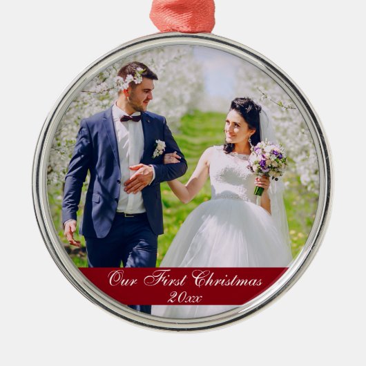 Ons eerste kerstbruiloft Premium-Ornament Metalen Ornament (Voorkant)