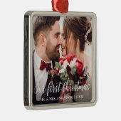 Ons eerste kerstbruiloft-witboek met foto's metalen ornament (Rechts)