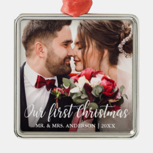 Ons eerste kerstbruiloft-witboek met foto's metalen ornament