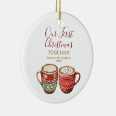 Ons eerste kerstcadeau samen met Hot Cocoa Keramisch Ornament (Rechts)