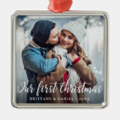 Ons eerste kerstcadeaufotoscript metalen ornament (Voorkant)
