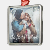 Ons eerste kerstcadeaufotoscript metalen ornament (Links)